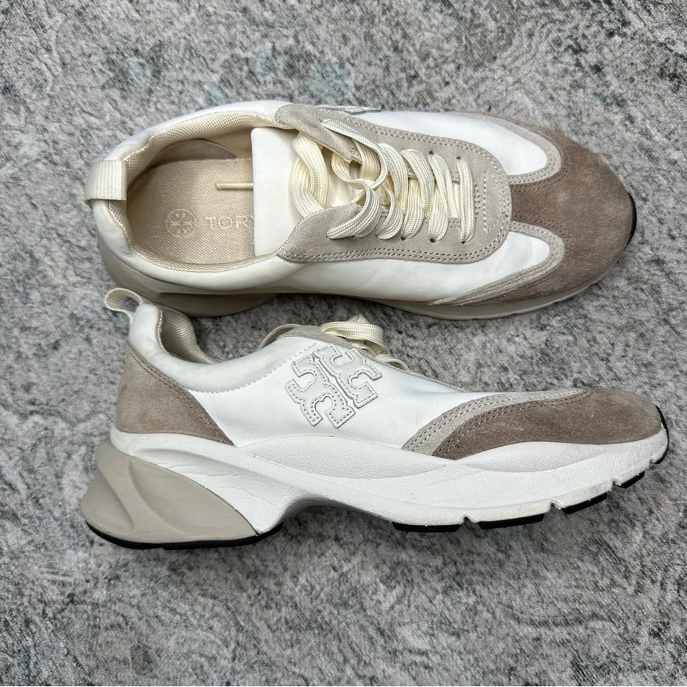 Tory Burch Cream and Light Gray Chunky Platform Sneakers